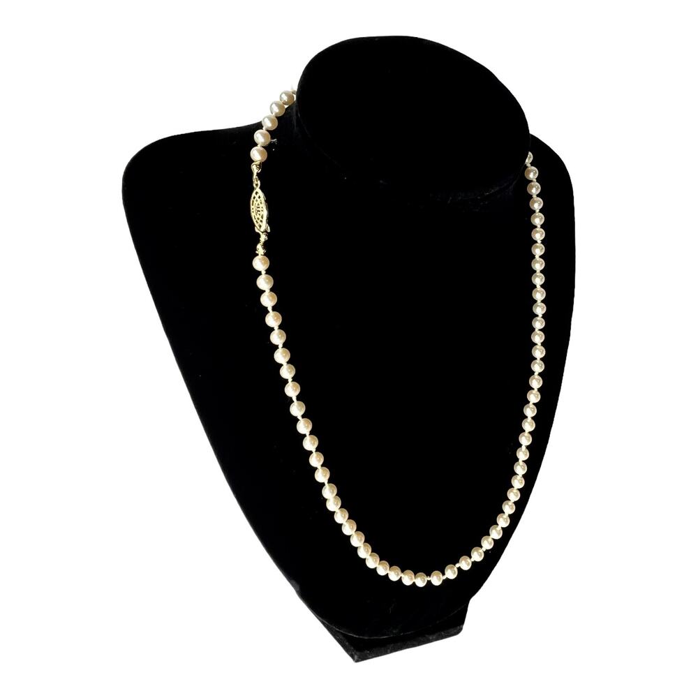 Cultured Pearl Necklace German Silver Knotted 62 Pearls 5mm Fish Hook Clasp